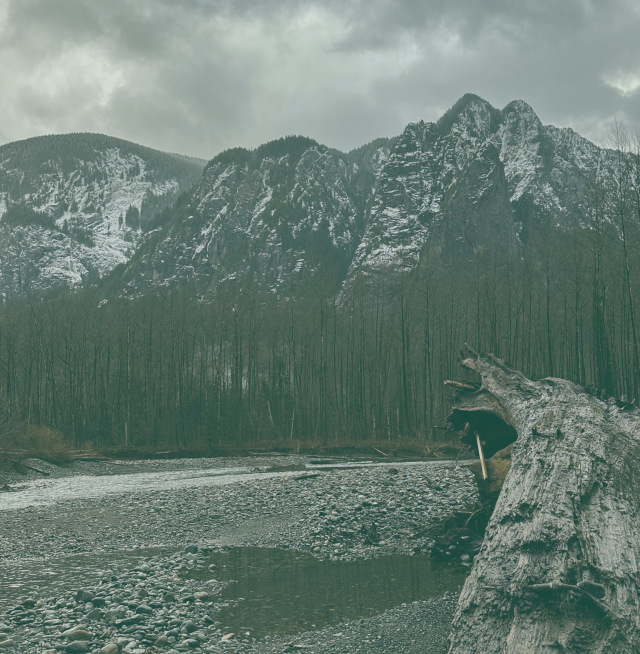 Coastal view of ocean and mountains